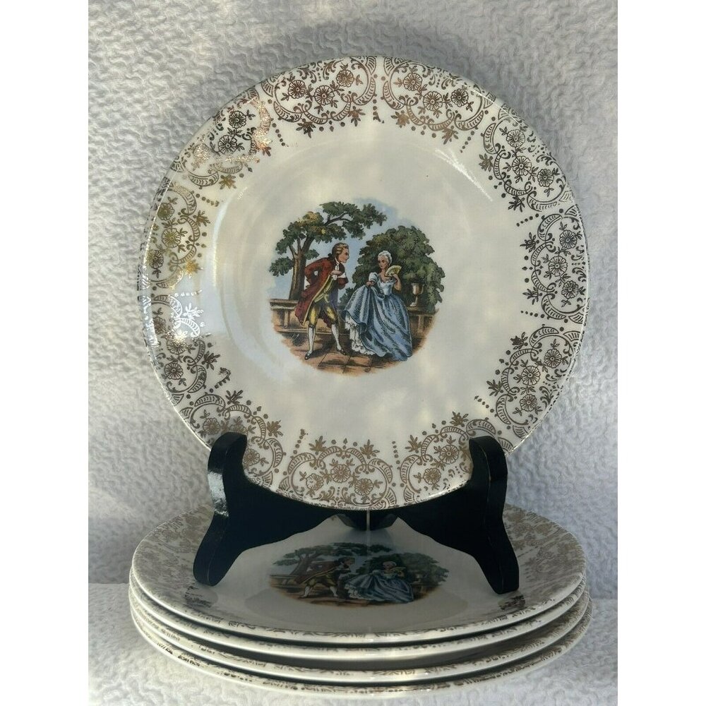Sabin Salad Plate Victorian Courting Couple 22 K Gold 6 in Dessert Plate Set 4